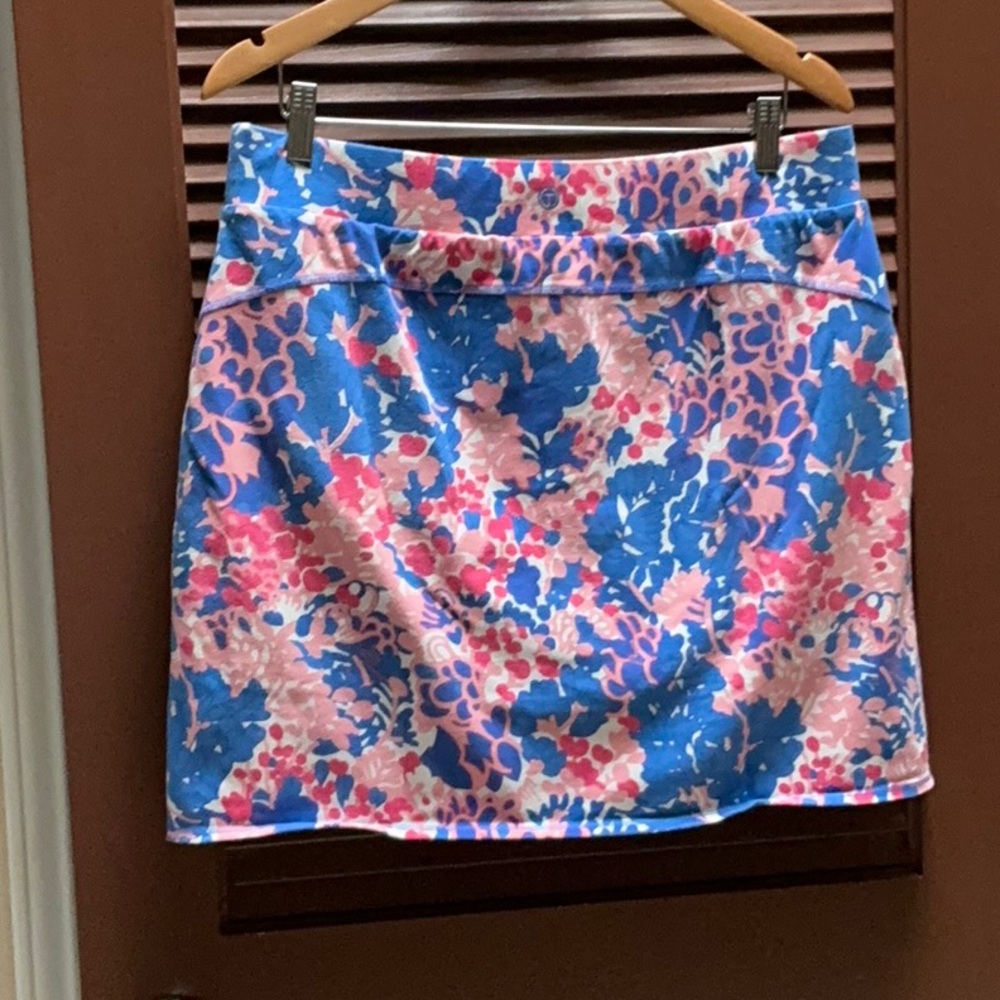 T by Talbots Womens Skort Size L Floral Blue Tennis Golf Skirt Resort Athleisure